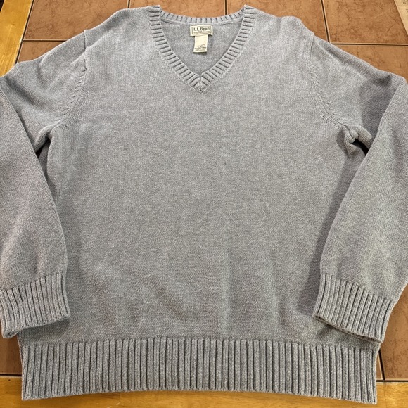 L.L. Bean Other - L.L BEAN Men's Knit Sweater V Neck Blue 100% Cotton Size Large